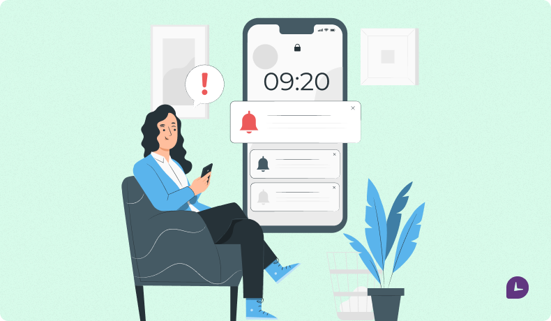 Illustration of Constant Notifications. Emails, Slack, Team.
