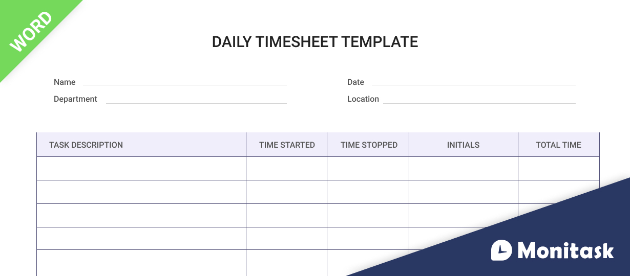 basic daily timesheet template for Word (.docx)