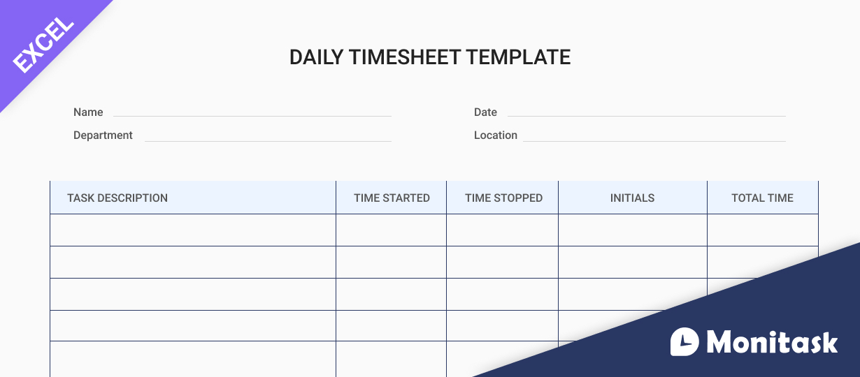 basic daily timesheet template for Excel (.xlsx)