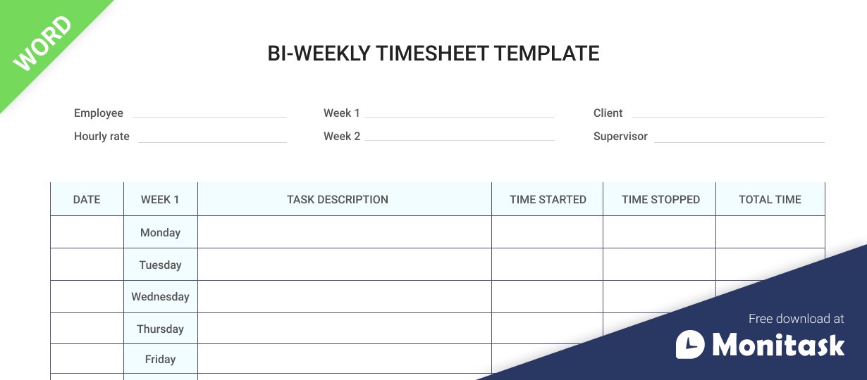 basic bi weekly timesheet template for Word (.docx)