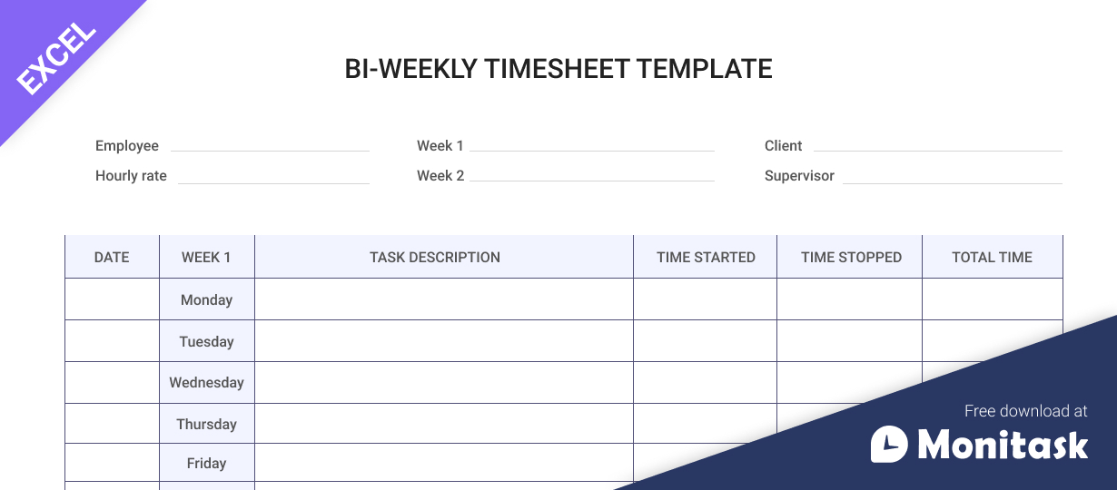 basic bi weekly timesheet template for Excel (.xlsx)