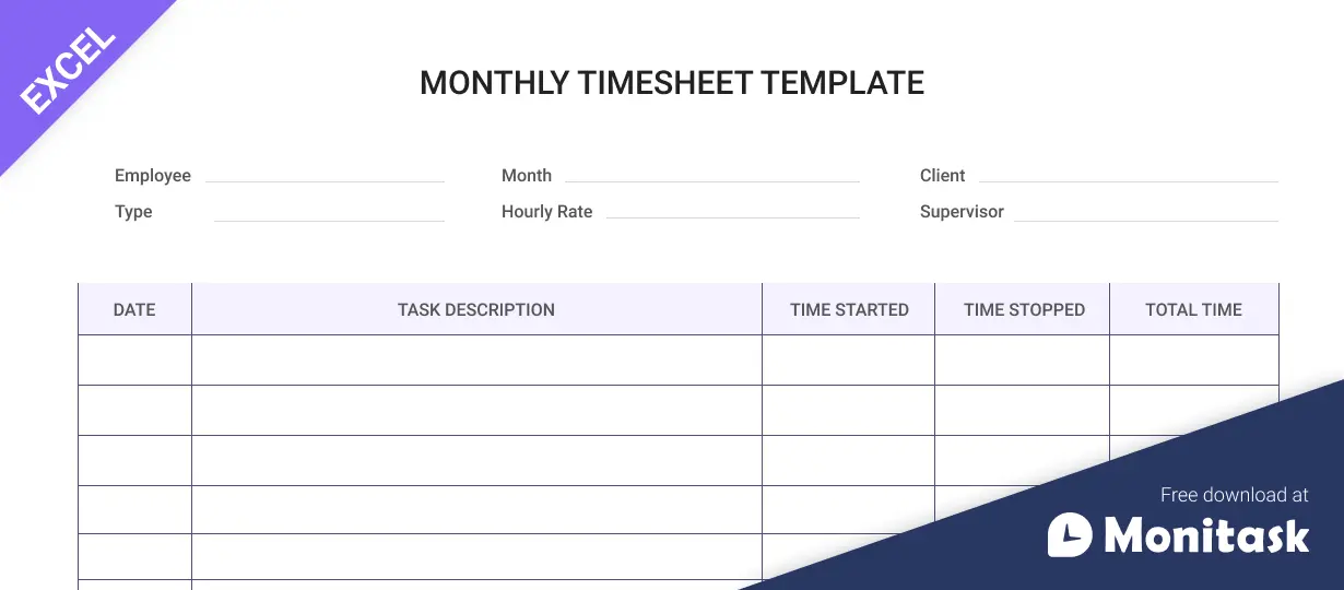 basic monthly timesheet template for Excel (.xlsx)
