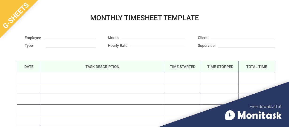 basic monthly timesheet template for Google Sheets
