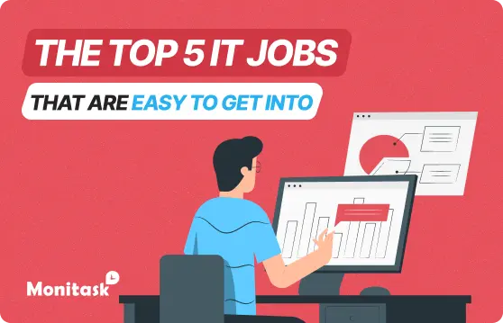 The Top 5 IT Jobs That are Easy to Get Into. Illustration for the Monitask Blog.
