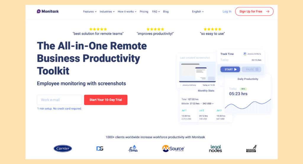 Remote team can use Monitask to check productivity for unlimited projects