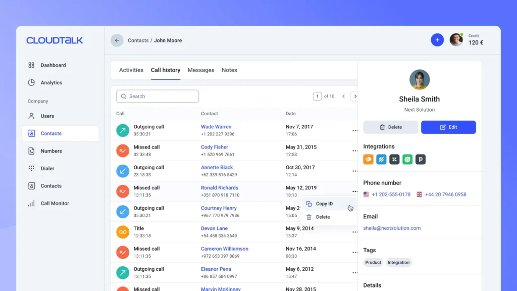 Cloudtalk. Captura de pantalla.