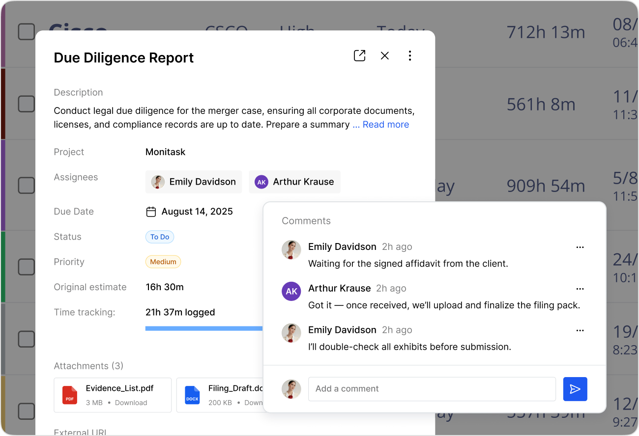 Screenshot of Project and Task
Management Integration
