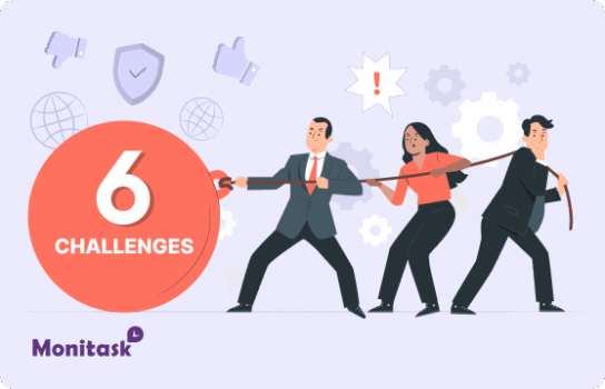 Monitask. Illustration of 6 Challenges Faced by Organizations Transitioning to Remote Work